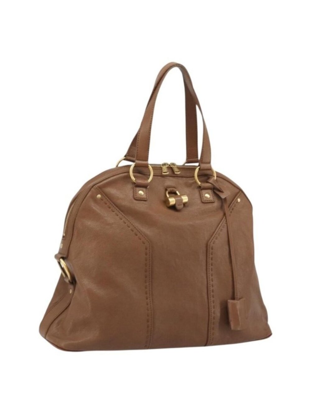 Authentic SAINT LAURENT Muse Shoulder Bag Leather Brown Gold 153959
